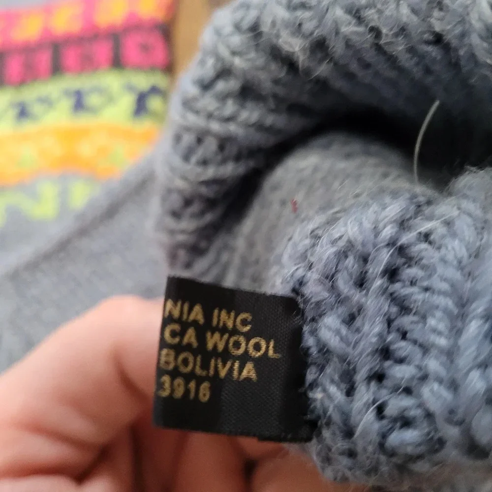 Artesania Blue Geometric Print 100% Alpaca Wool Knit Fingerless Mittens